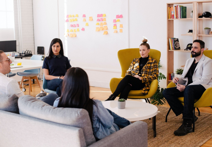 Employees having meeting